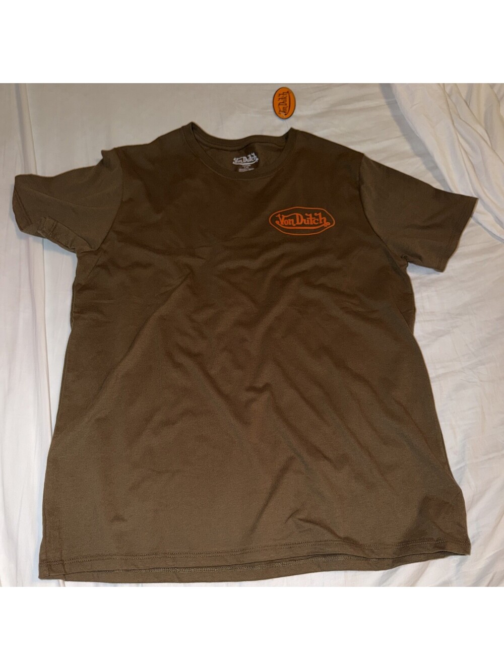 Von Dutch Logo T-Shirt Brown Graphic Tee Double-Sided Y2K  Style Men's Large NWT